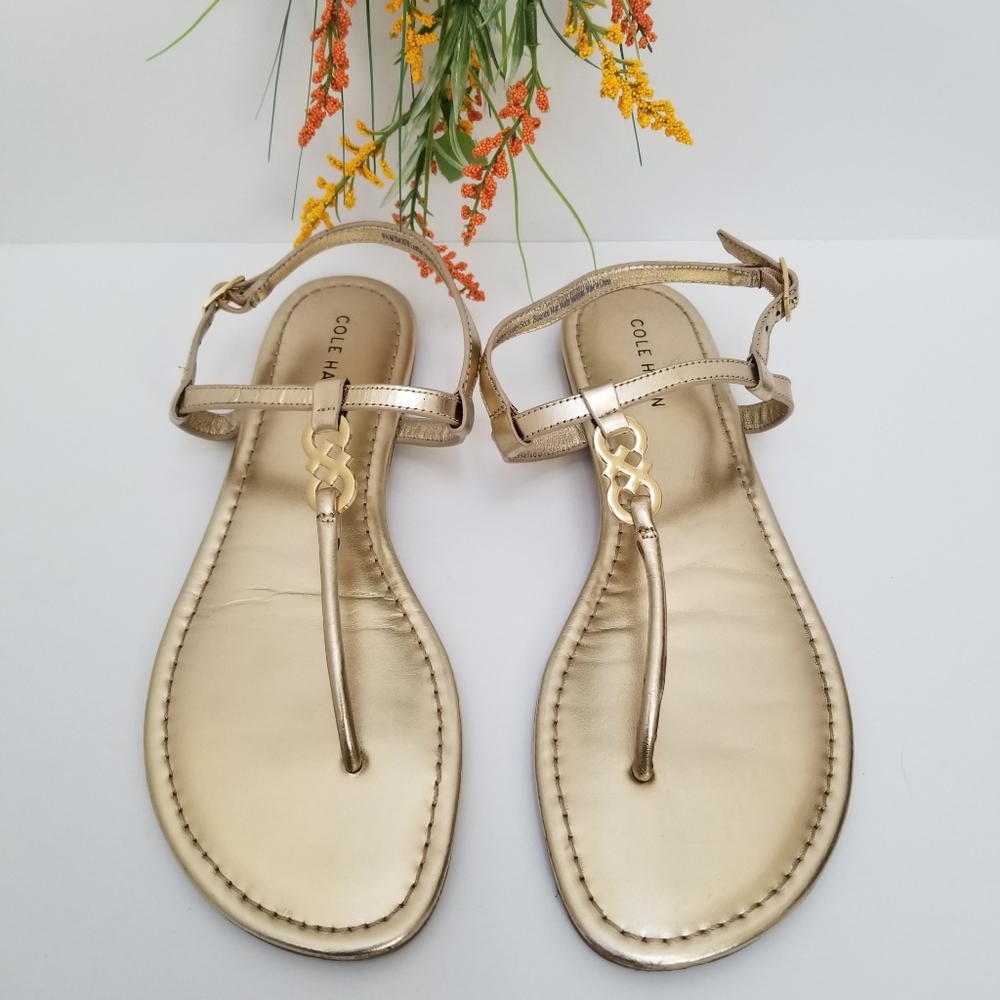 Cole Haan Leather Gold Thong Sandals Size 9.5 M